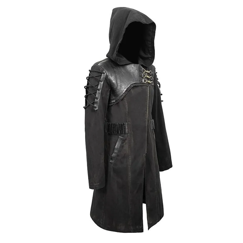 Men's Punk Hooded Zipper Lace-up Winter Coats