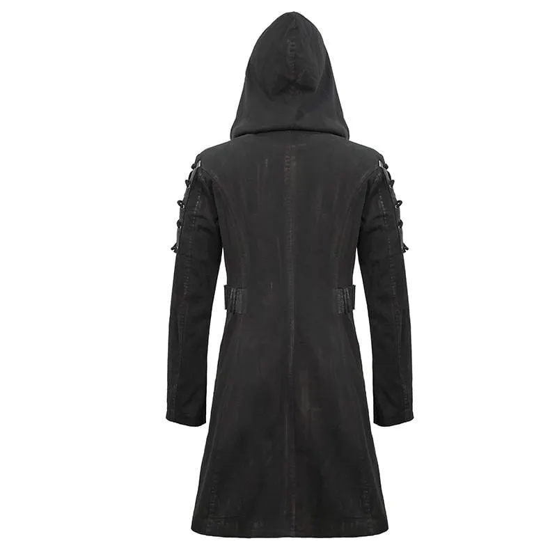 Men's Punk Hooded Zipper Lace-up Winter Coats