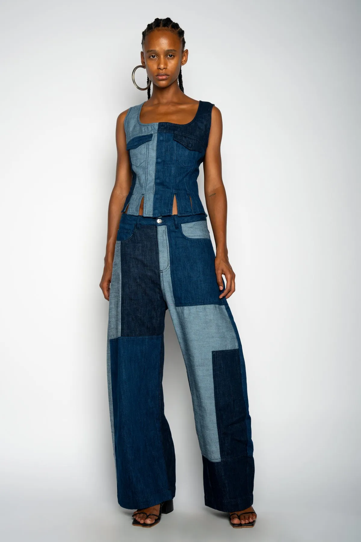 MIXED DENIM BOYFRIEND TROUSERS