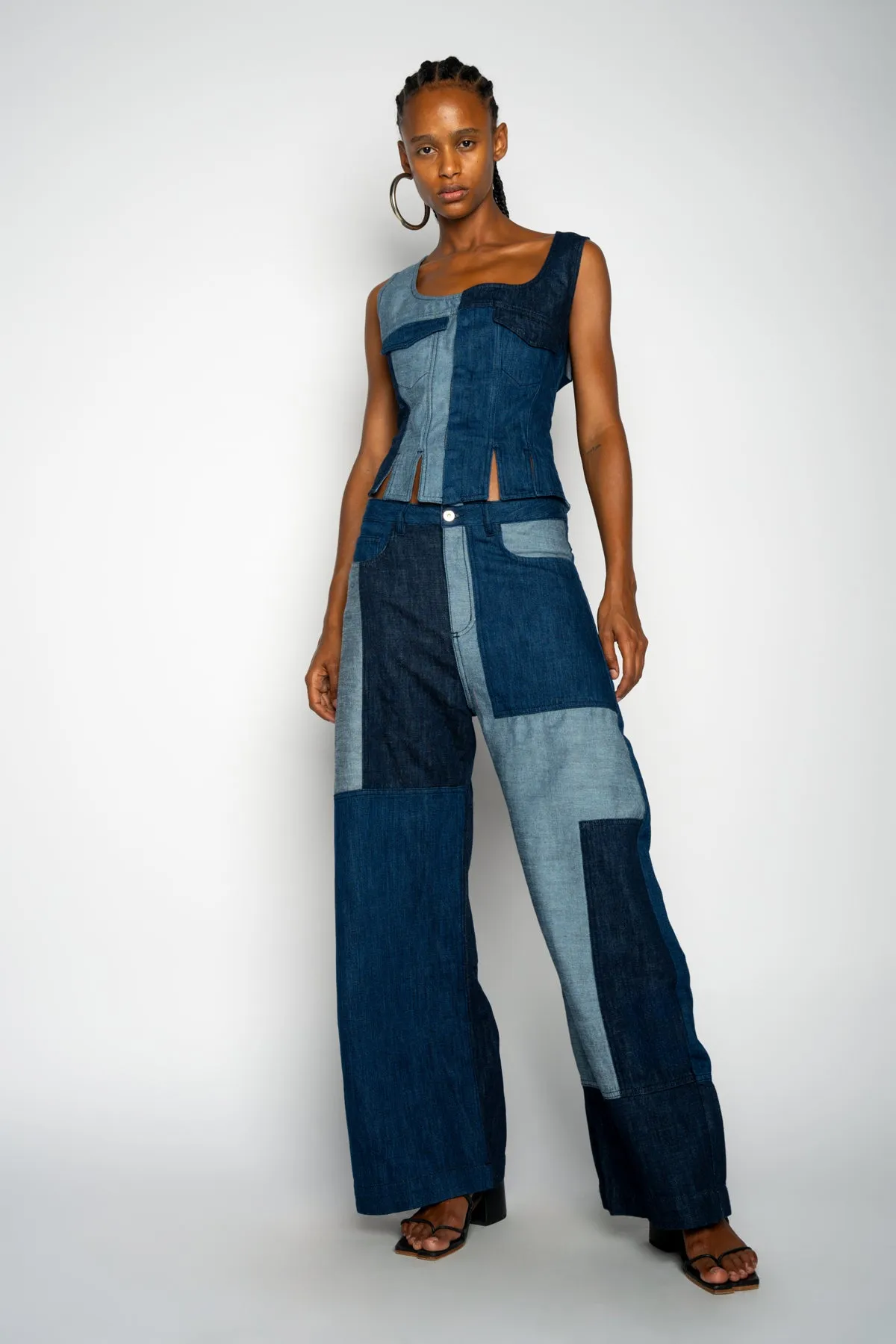 MIXED DENIM BOYFRIEND TROUSERS