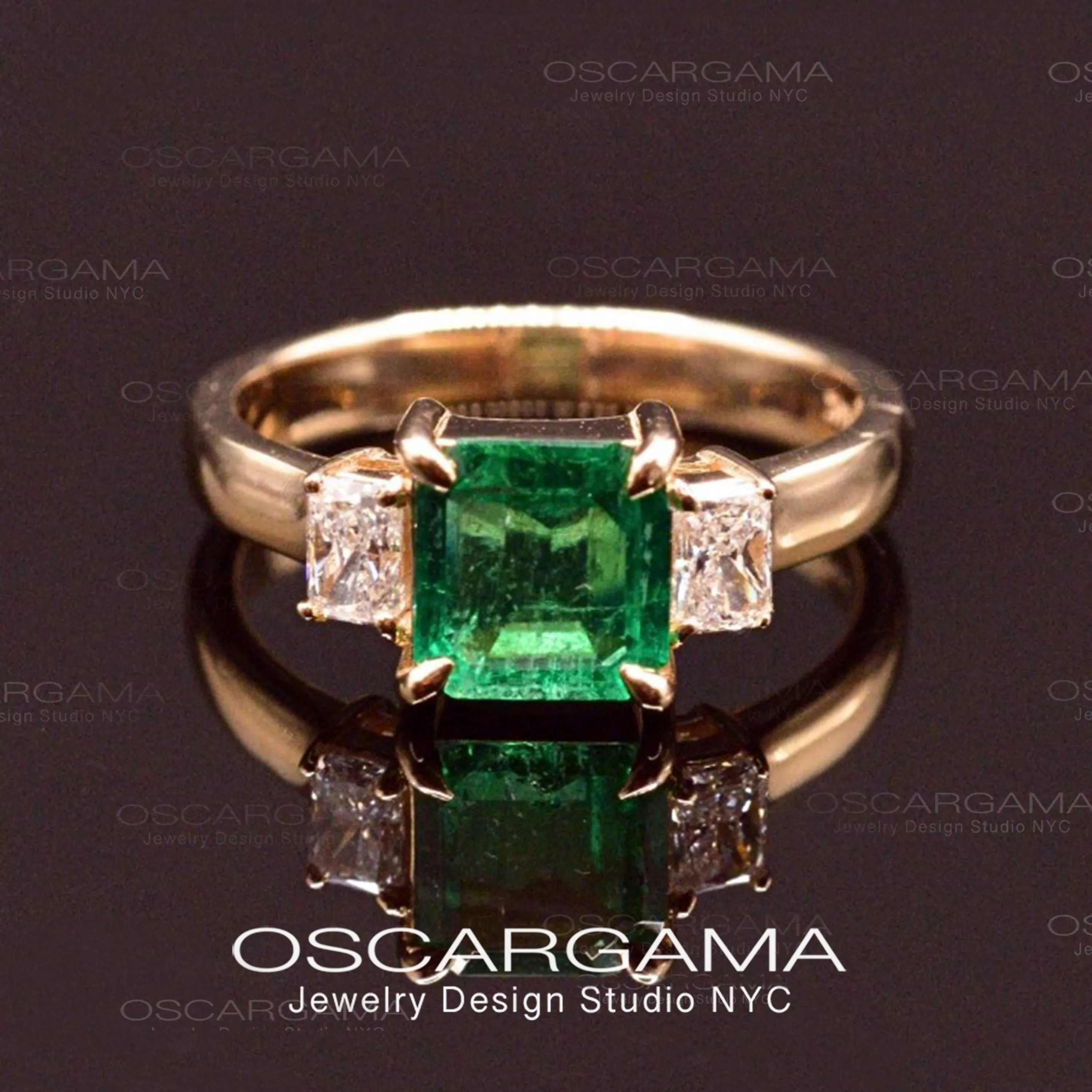 Natural Colombian Emerald 3 stone Engagement Ring IGI certified