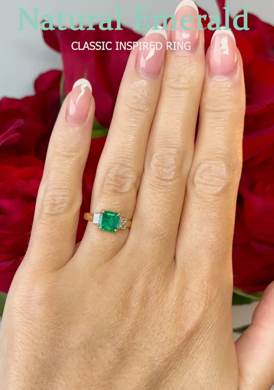 Natural Colombian Emerald 3 stone Engagement Ring IGI certified