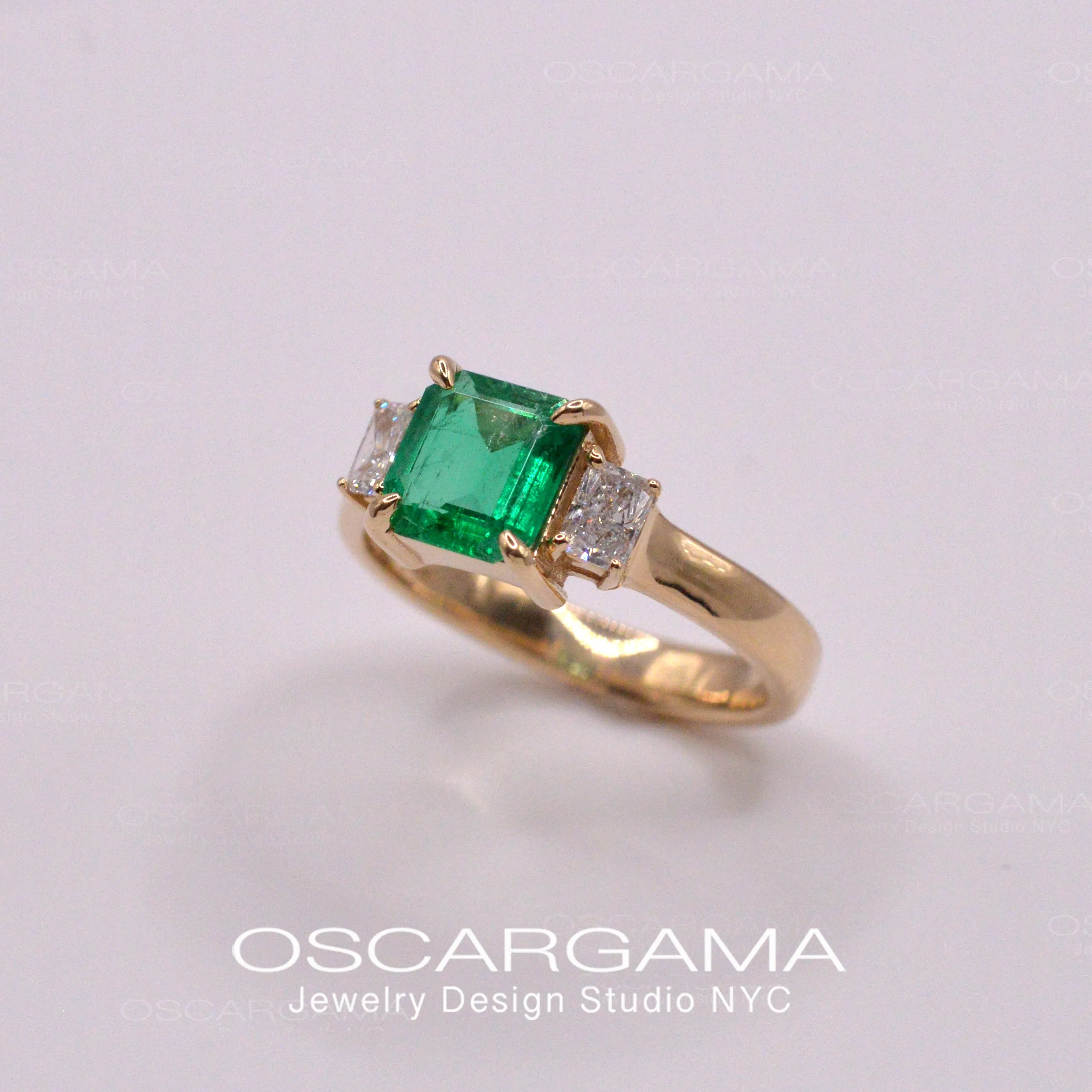 Natural Colombian Emerald 3 stone Engagement Ring IGI certified