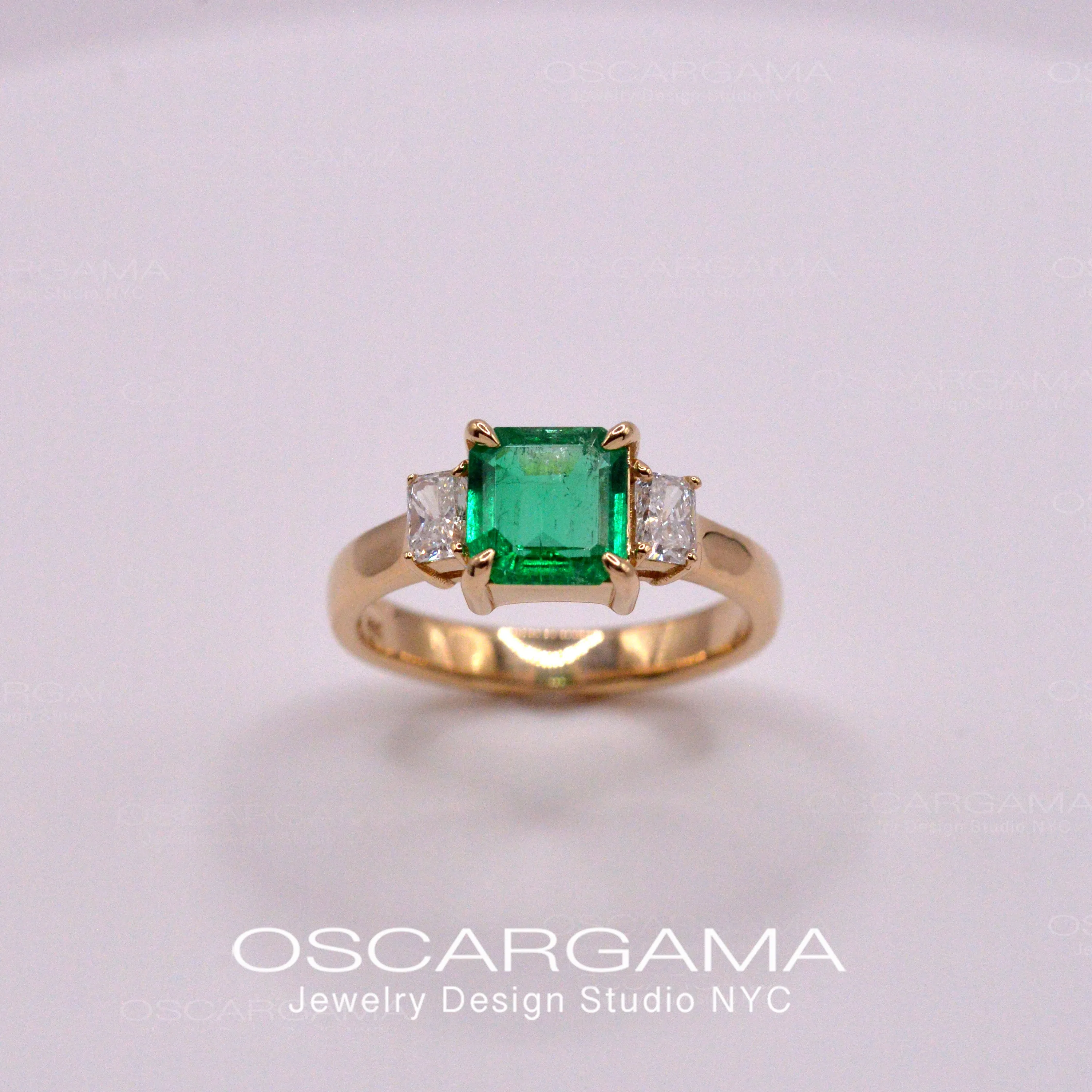 Natural Colombian Emerald 3 stone Engagement Ring IGI certified