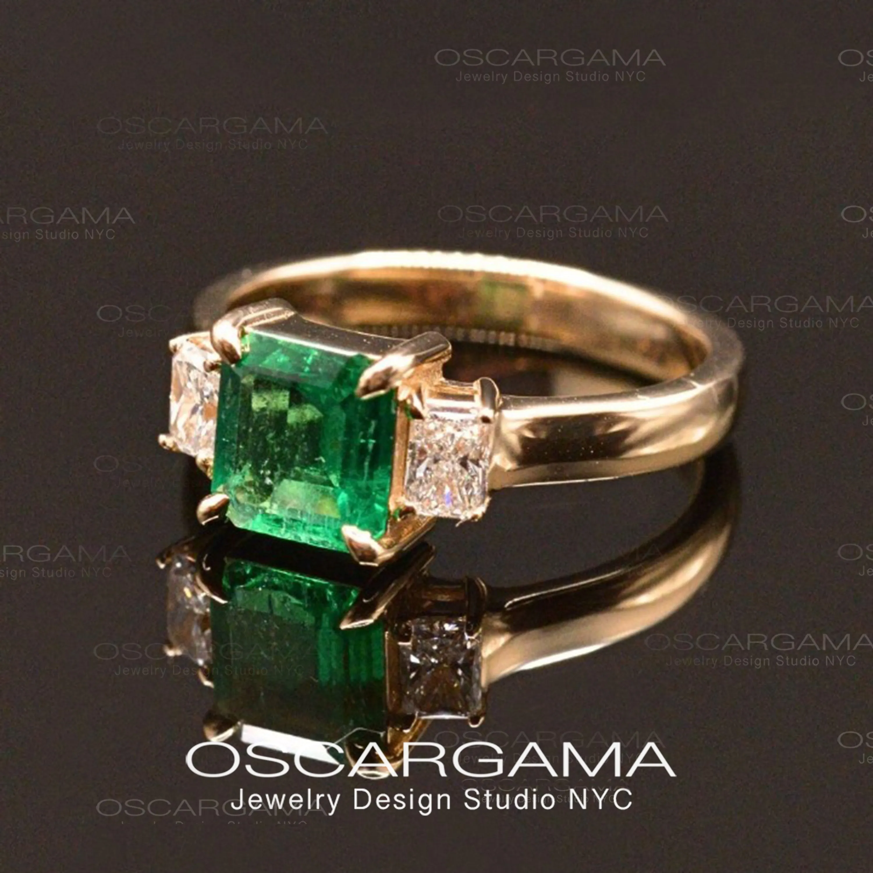 Natural Colombian Emerald 3 stone Engagement Ring IGI certified