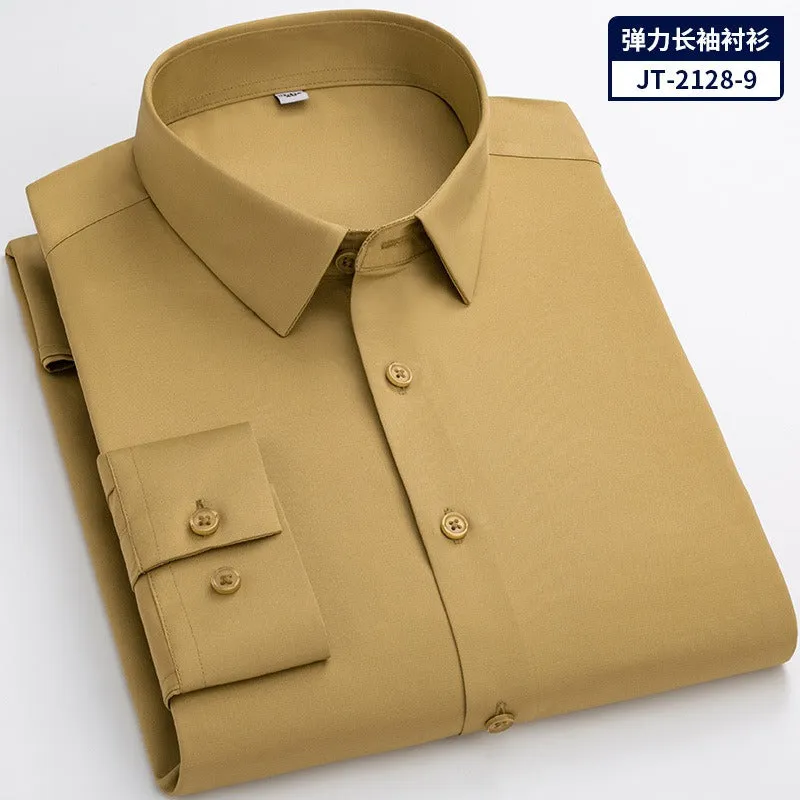 Quick Dry Long Sleeve Shirt High Elasticity Slim Fit Solid Color Formal Dress Shirt  | JT-2128