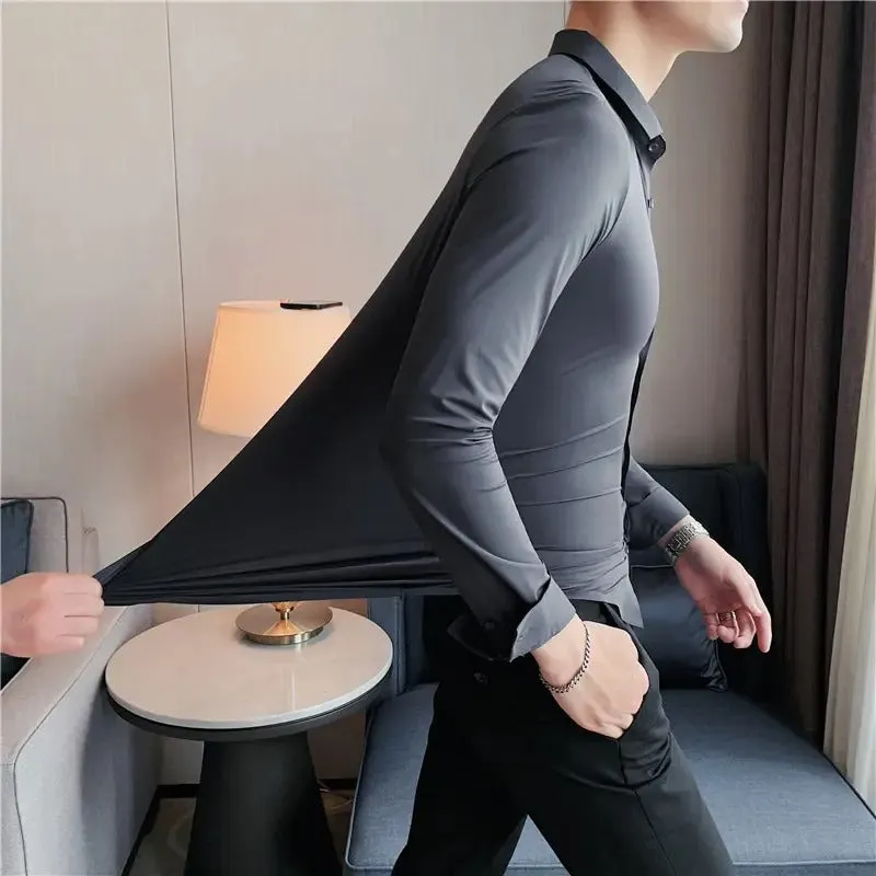 Quick Dry Long Sleeve Shirt High Elasticity Slim Fit Solid Color Formal Dress Shirt  | JT-2128