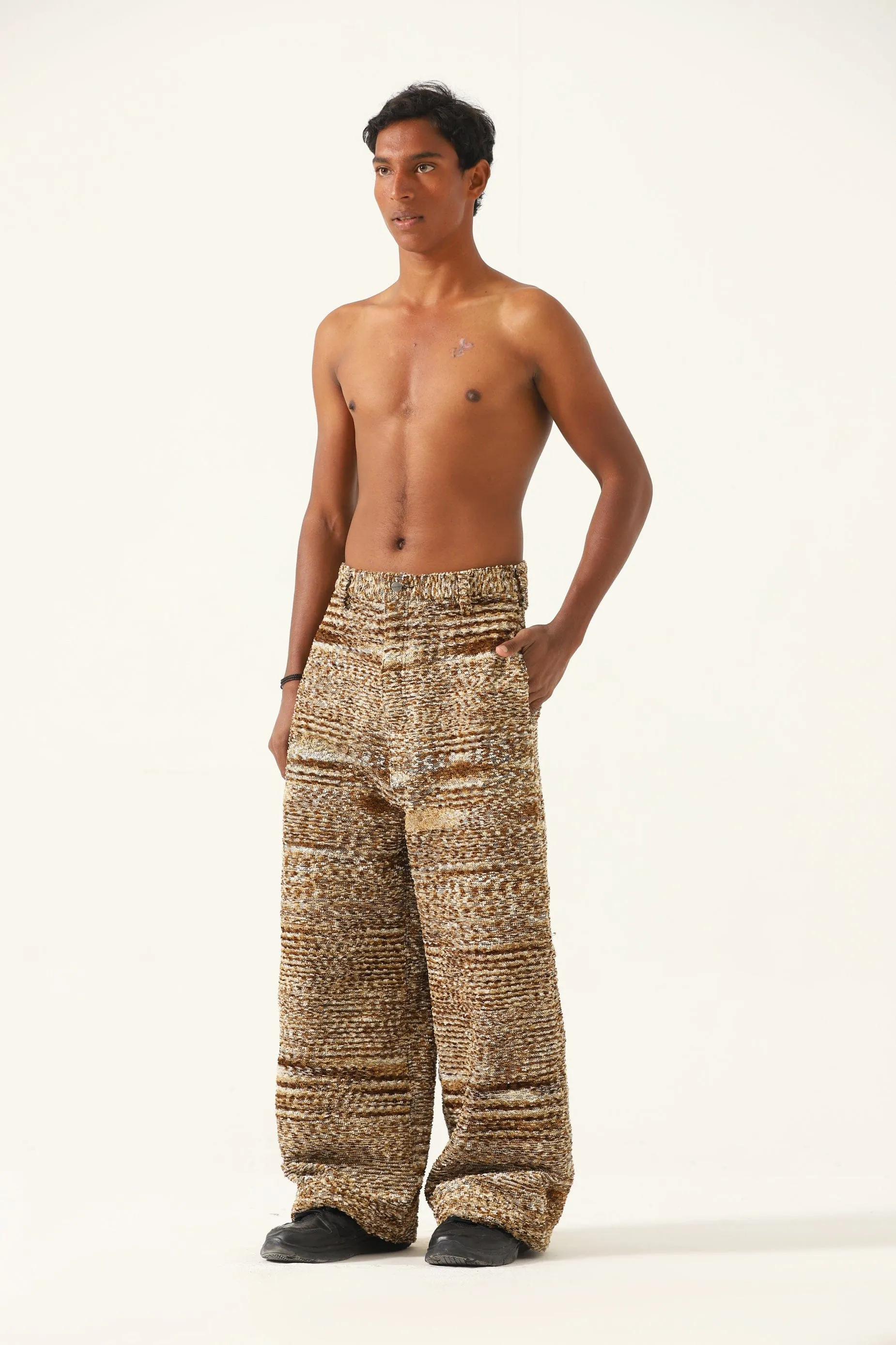 "DISTRESSED VERSES" HANDWOVEN TROUSERS