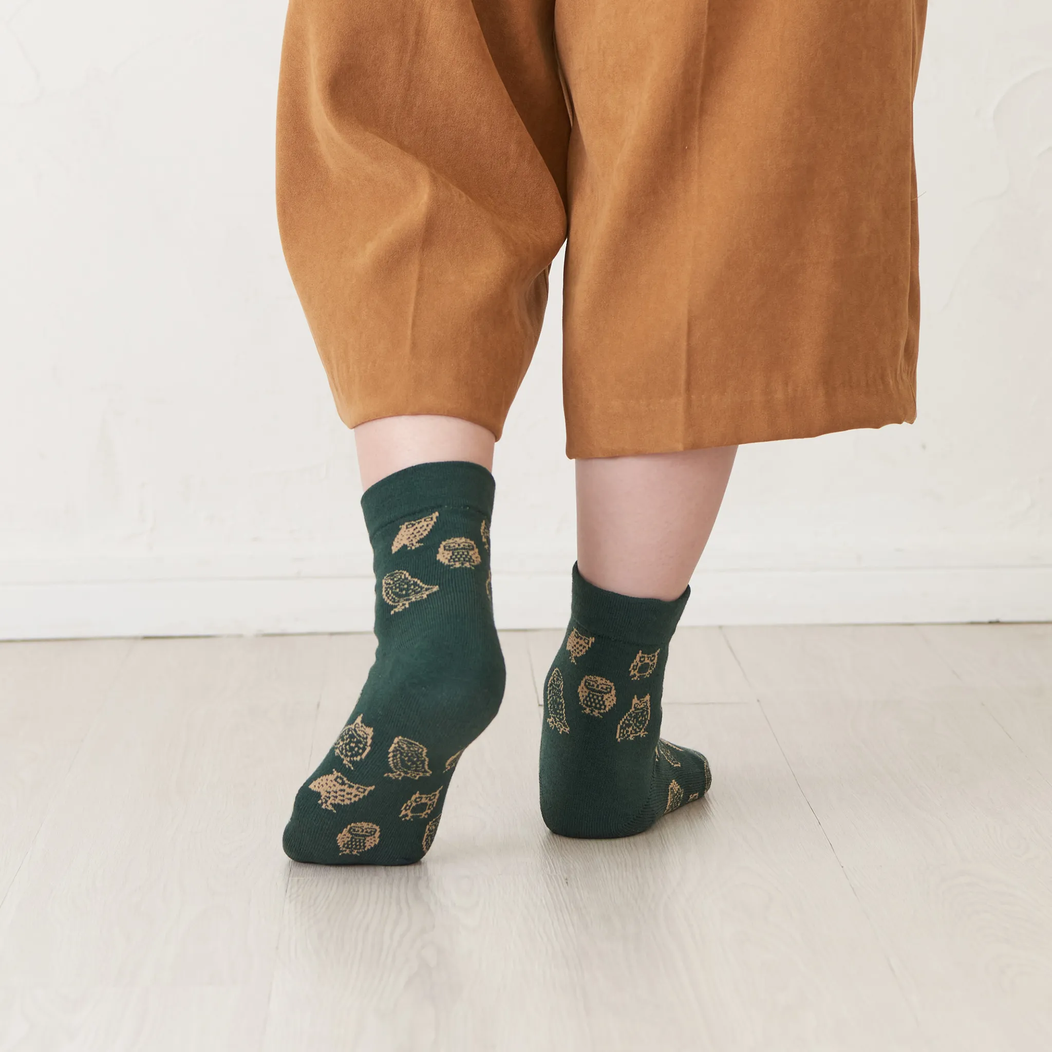 Smooth-heel socks double-layer wool blend [Owls] - 660