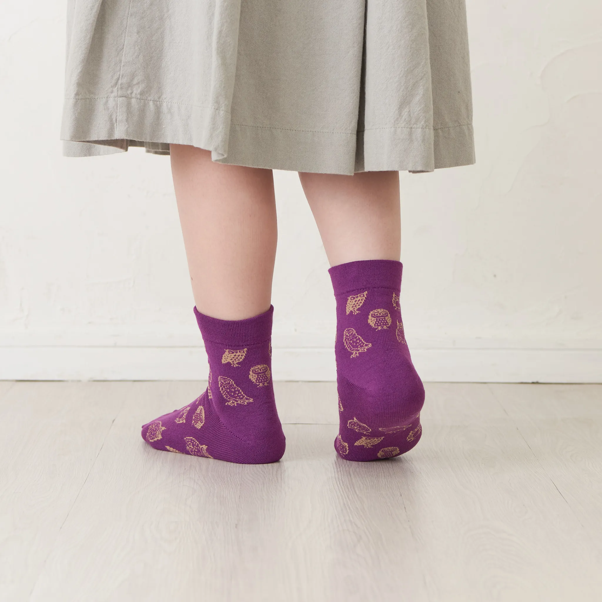 Smooth-heel socks double-layer wool blend [Owls] - 660