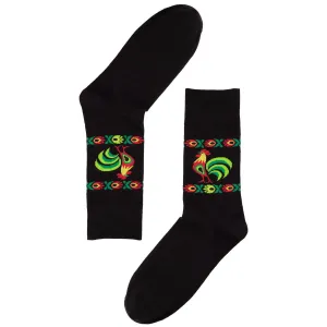 Socks in Lowicz patterns with a rooster - Black