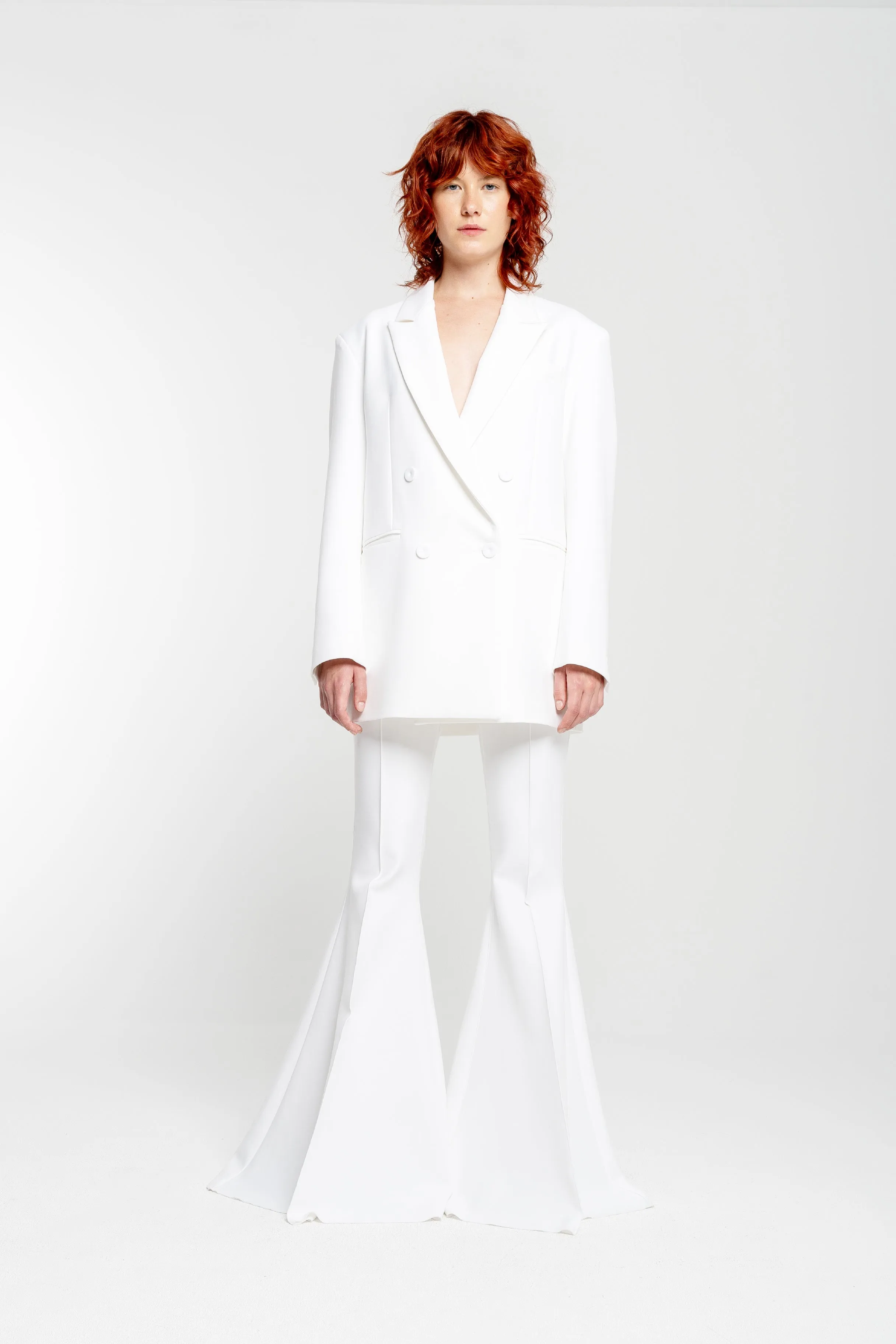 WHITE EXTREME FLARE TROUSERS