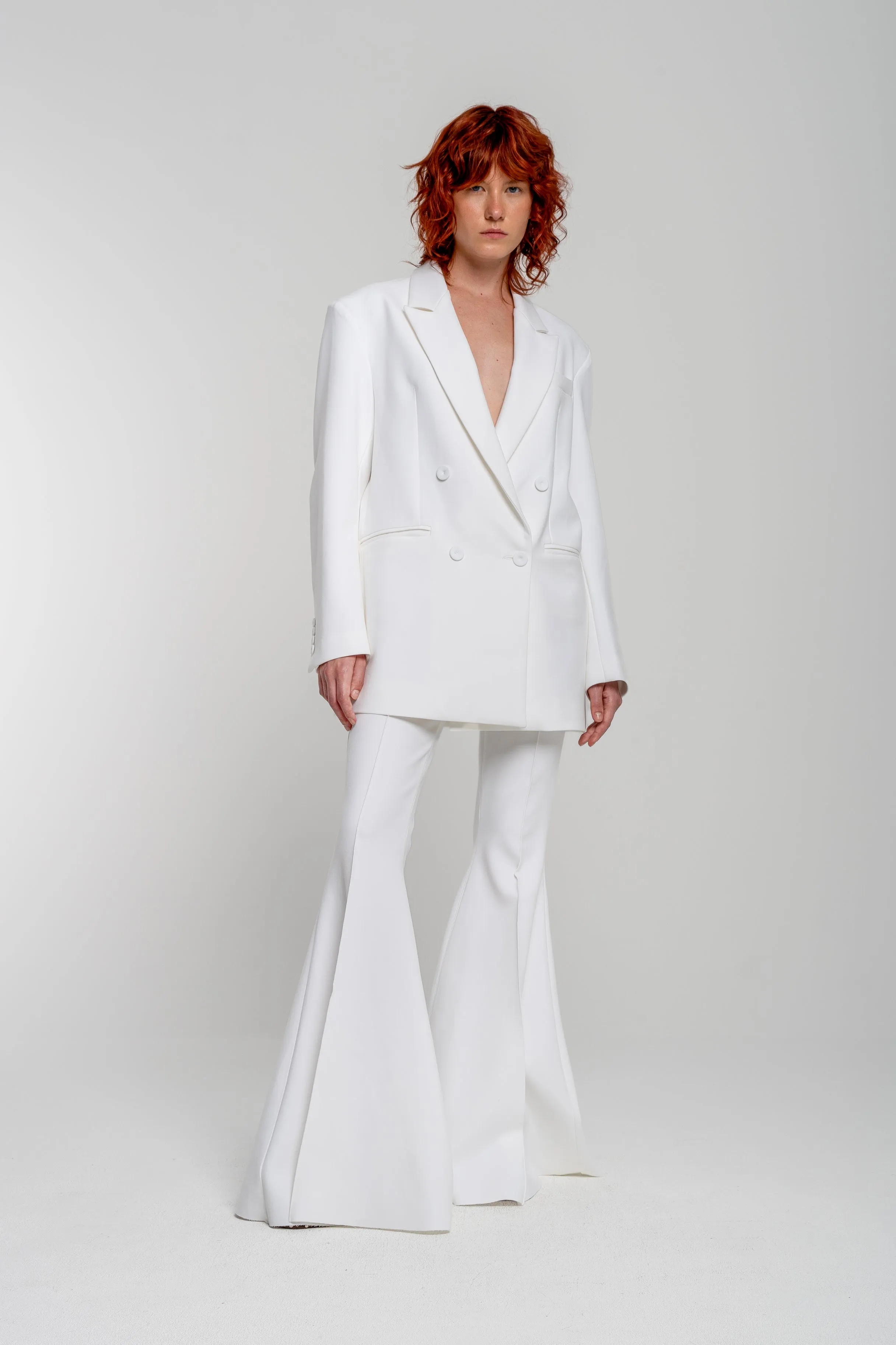 WHITE EXTREME FLARE TROUSERS