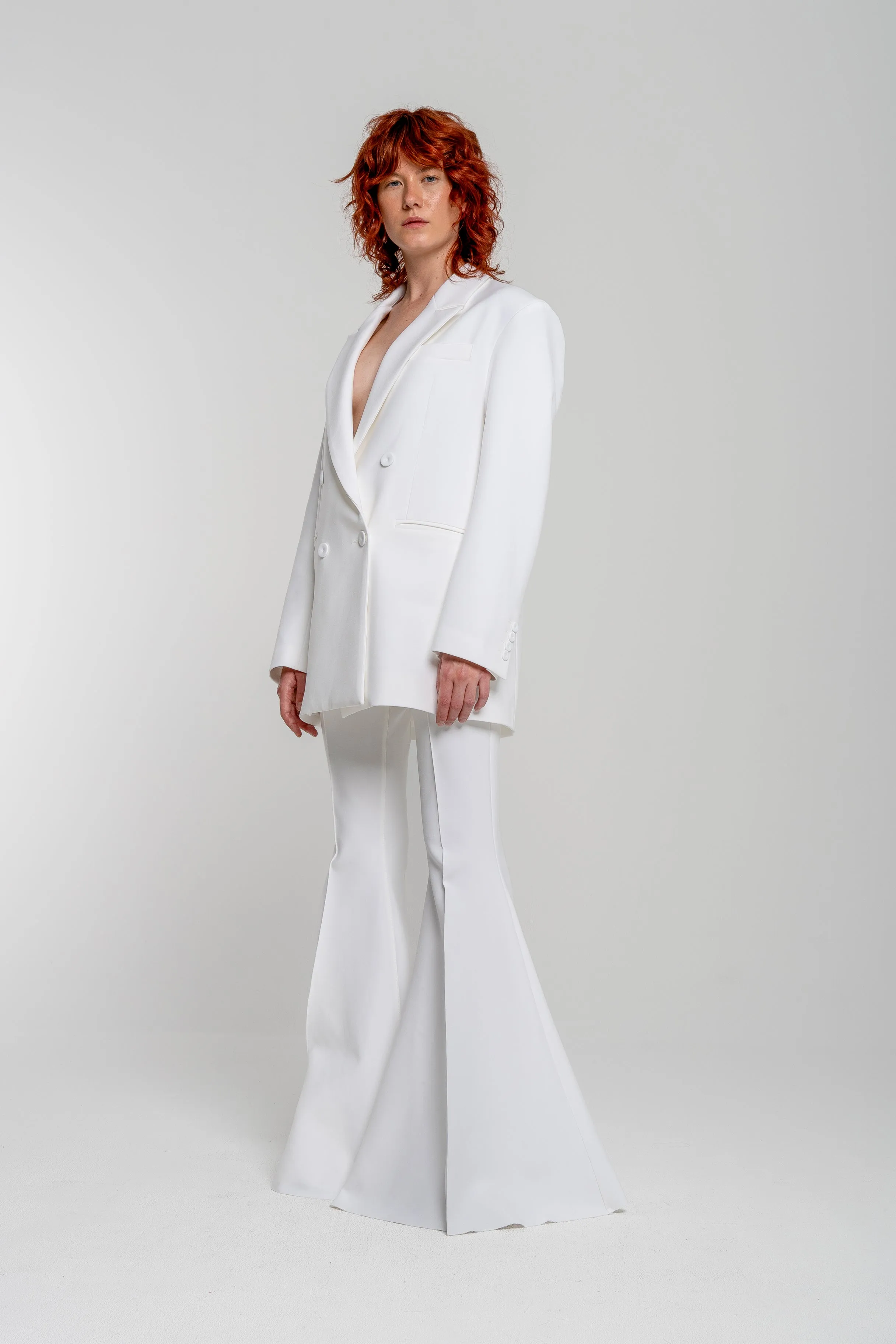 WHITE EXTREME FLARE TROUSERS