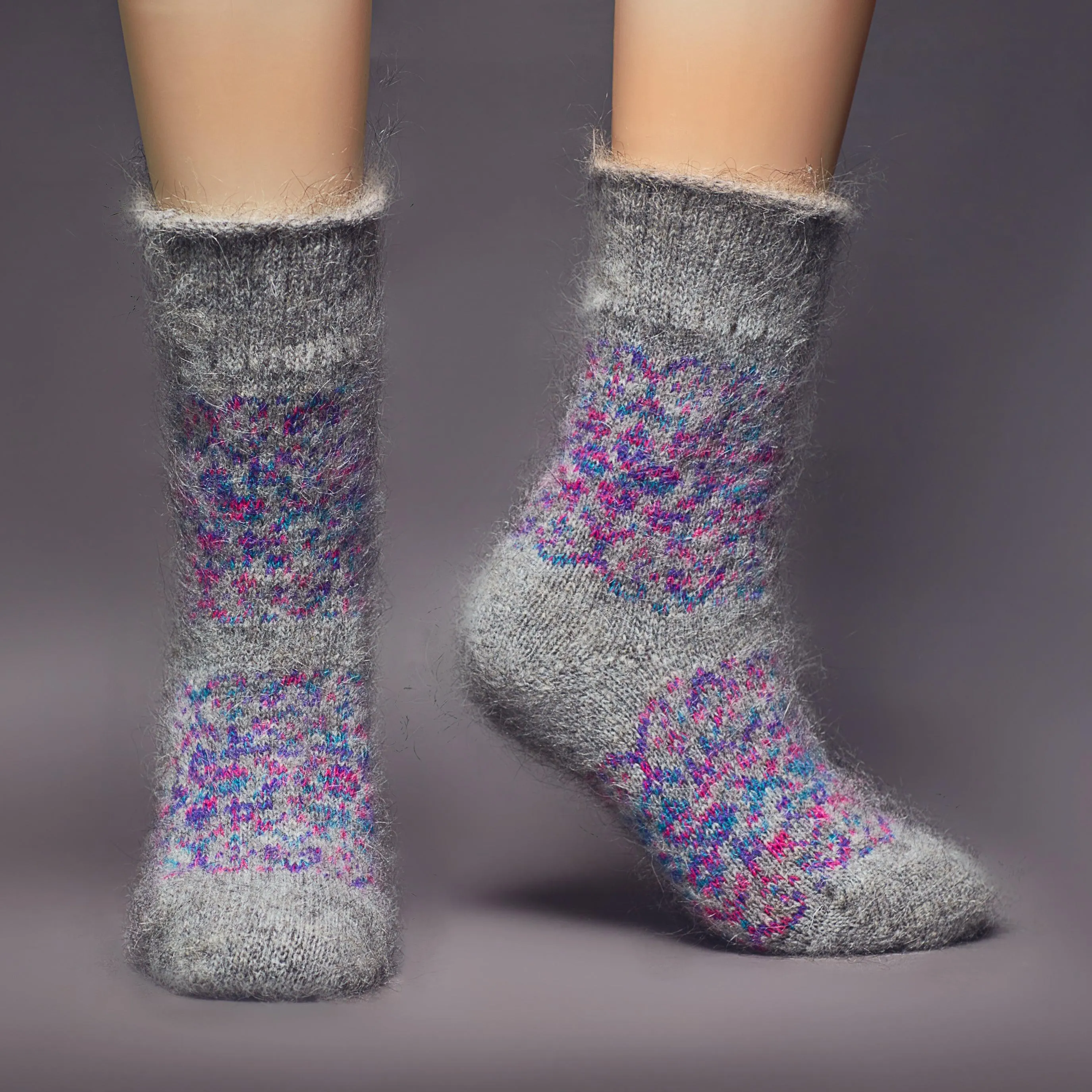 Women's Bohemian Kaleidoscope Non-Binding Goat Wool Crew Socks