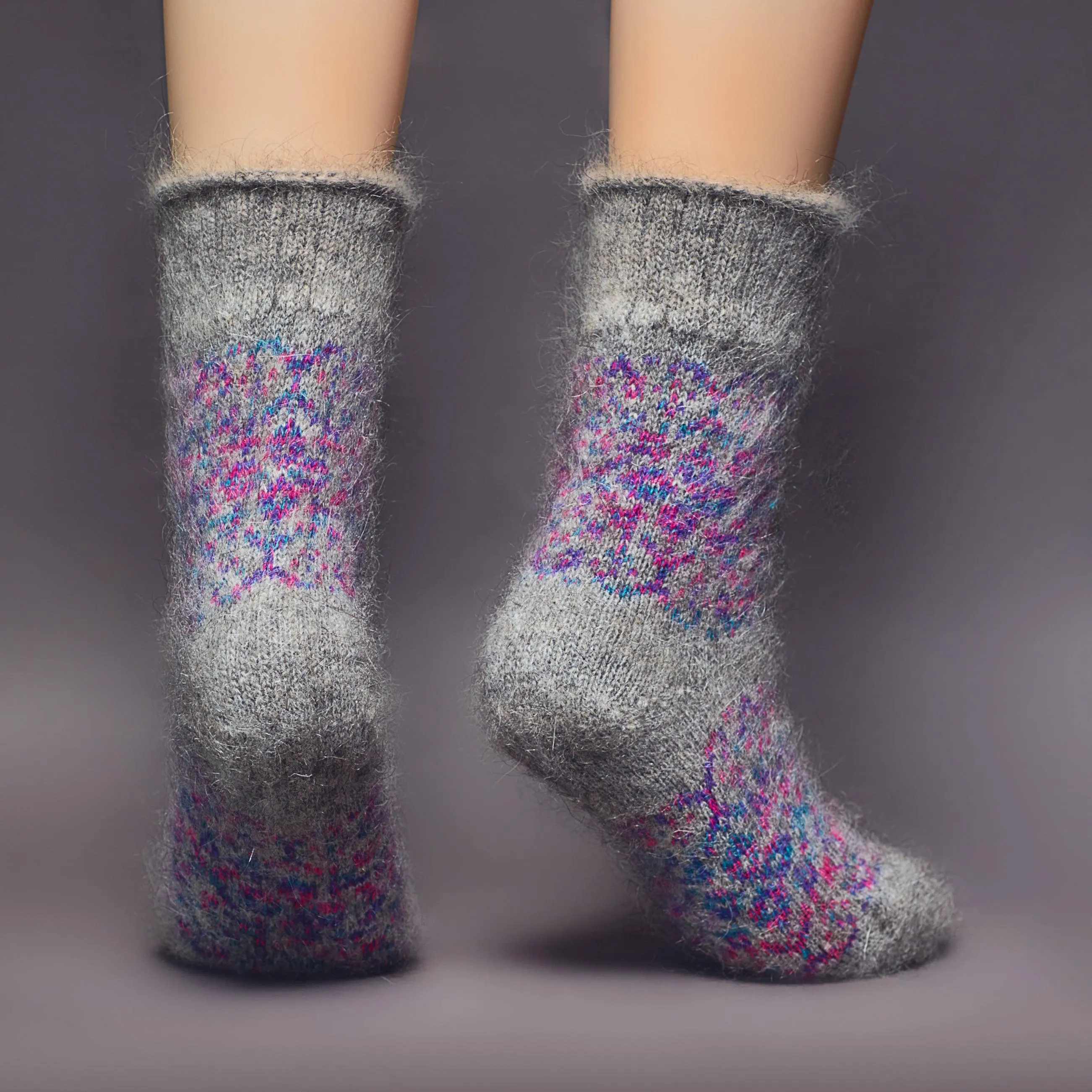 Women's Bohemian Kaleidoscope Non-Binding Goat Wool Crew Socks